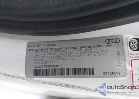 2016 Audi A6 2.0T Premium Plus from USA, damaged, VIN WAUDFAFC6GN064867
